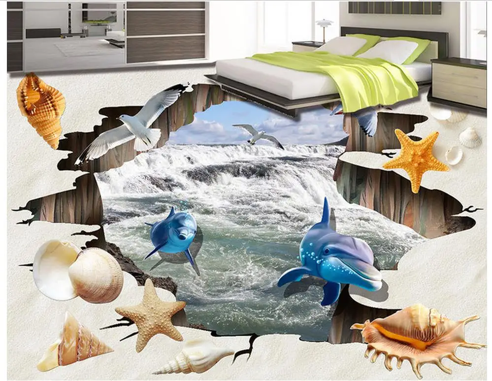 3d обои водонепроницаемый Пляж оболочки Гостиная Ванная комната 3D пол ПВХ обои|floor