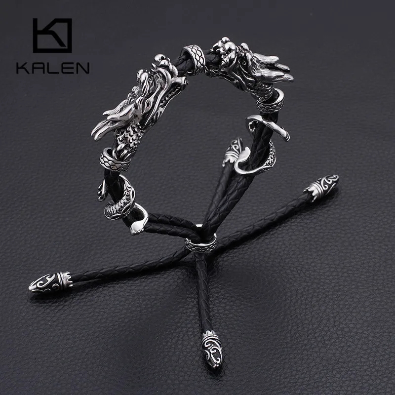 Новый Двухслойный Кожаный Регулируемый браслет KALEN мужской из нержавеющей стали