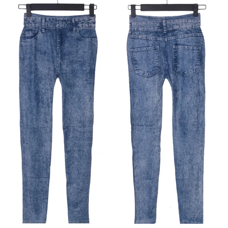 Синие джинсовые женские облегающие Лосины эластичные узкие штаны плюс Размеры