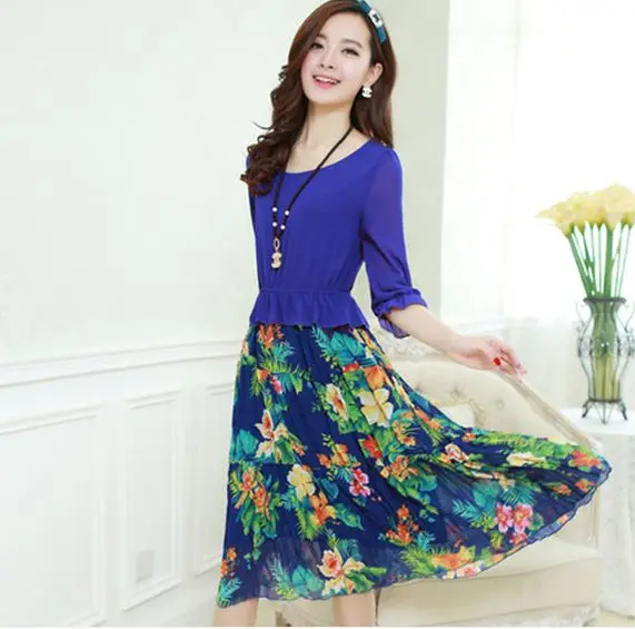 Бесплатная доставка Весна 2020 женское платье большого размера свободное тонкое богемное шифоновое с принтом