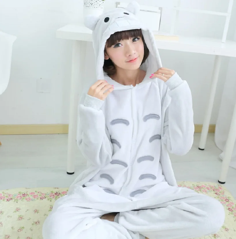 Onesie/ ; Пижама кигуруми в виде животных; комбинезон с единорогом; унисекс; женская одежда для сна с капюшоном; зимняя Фланелевая пижама с жирафом для взрослых - Цвет: Totoro