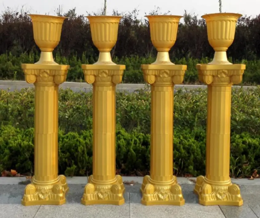 Оптовая продажа 4 шт Золотой пластиковый Римский столб колонны и цветочные