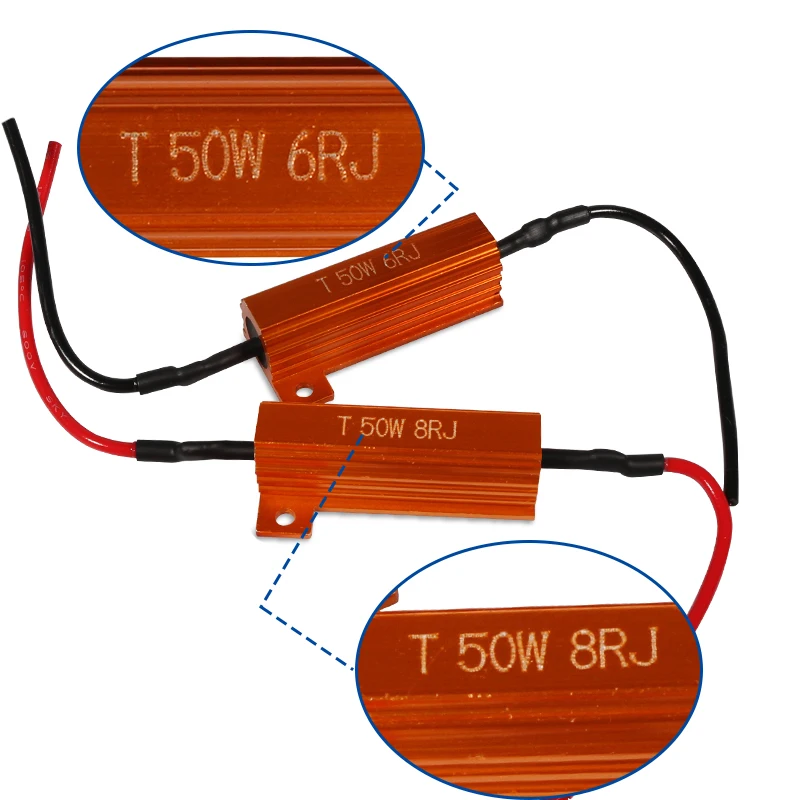 2 шт. 50 Вт 6Ohm 8Ohm светодиодный декодер P21W PY21W T20 W21W светодиодный автомобильный светильник, нагрузочный резистор, кабель Caubus, подавитель ошибок, анти-мерцающий декодер