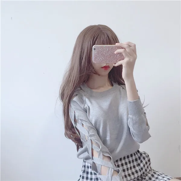 YouGeMan модная футболка женская одежда корейский стиль Harajuku Личность Крест полые твердые рукава футболка Женская Базовая футболка