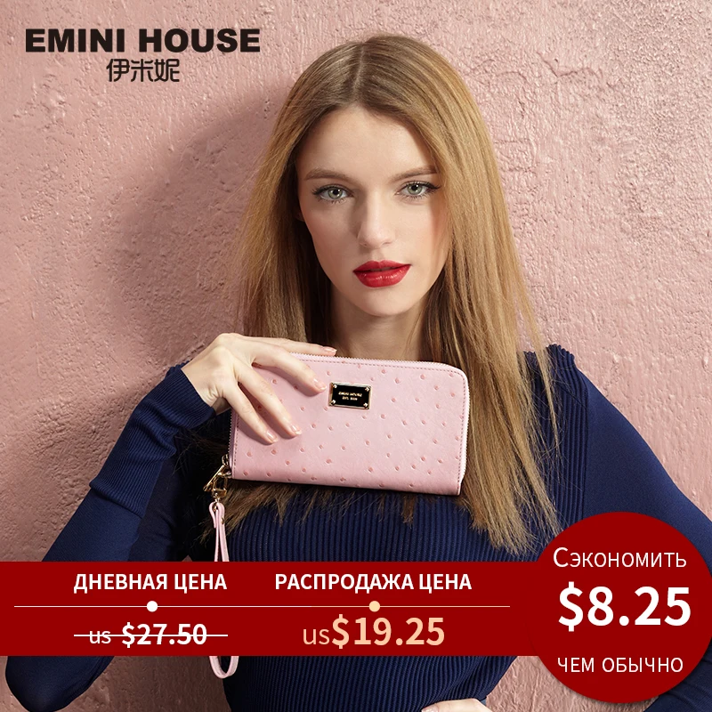 EMINI HOUSE кошелек со страусиным узором женские длинные кошельки из натуральной кожи