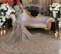 dubai arabic luxury 2019 wedding dresses sexy beaded lace applique high neck illusion long sleeves mermaid vintage bridal gown