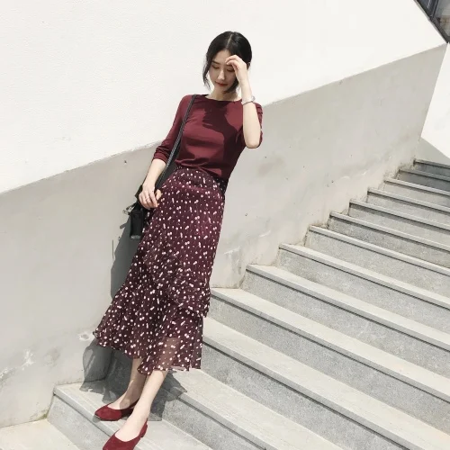 Женский шифоновый комплект из 2 предметов пуловер с коротким рукавом и юбка до