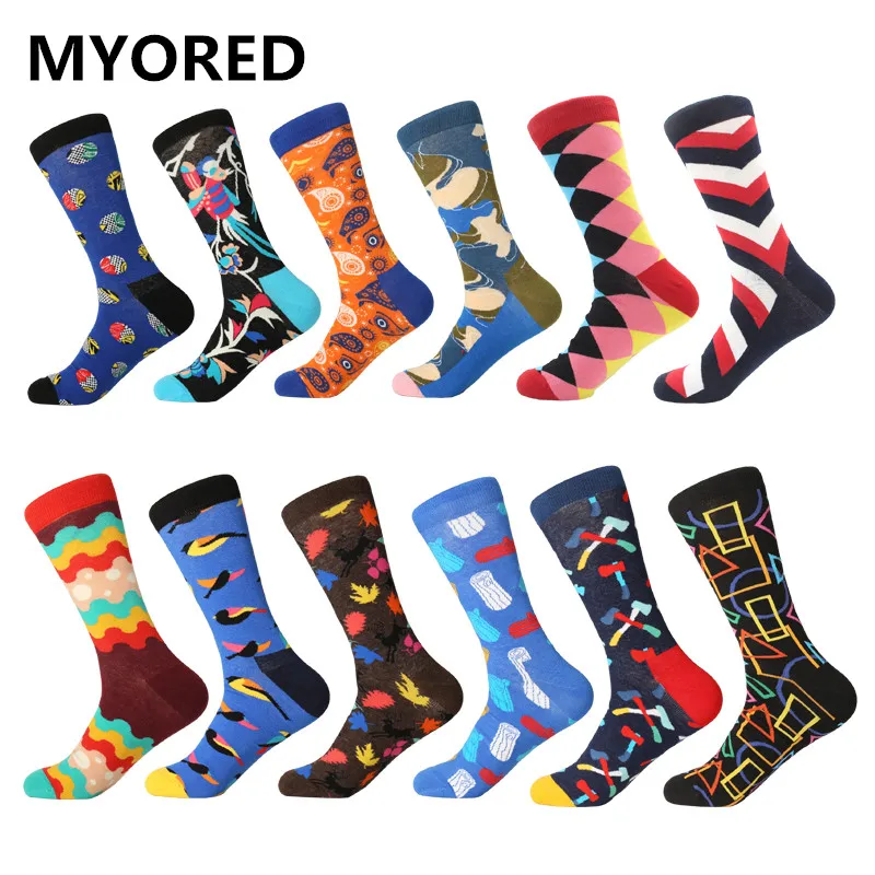 MYORED 12 пар мужские оптовые забавные хлопковые цветные Страусиные носки с