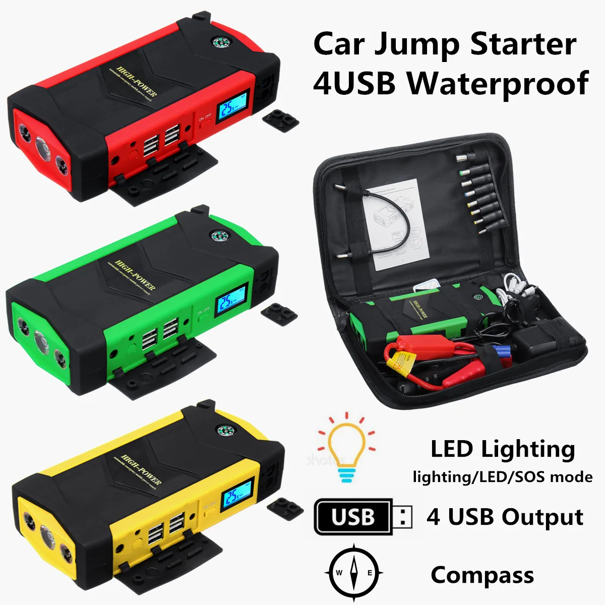 Портативный 82800mAh 4USB 12V 600A светодиодный стартер для автомобиля аварийное зарядное устройство аккумулятор внешний аккумулятор автомобильный усилитель пусковое устройство