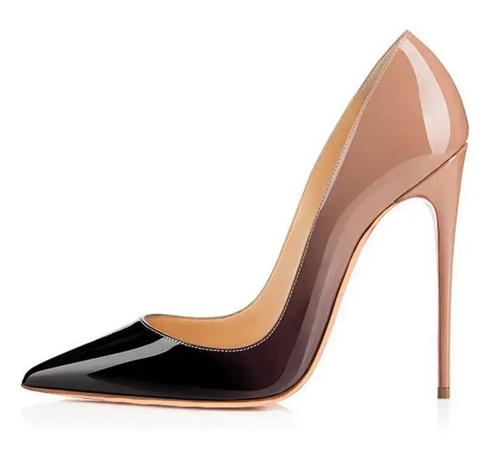 Spring Gradient Color Patent Leather Women Fashion Wedding Shoes Sexy Pointy Toe Ladies 12CM Stiletto Elegant Pumps