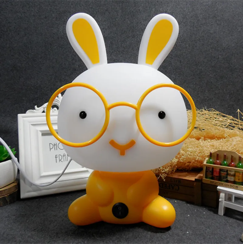 Rabbit yellow Материал для маленьких детей комнаты спальня украшения ПЭТ принтом «кролик», «с героями мультфильма «Щенячий прикроватная настольная лампа 220 в США/ЕС штекер Ночной светильник подарок - Испускаемый цвет: Rabbit yellow