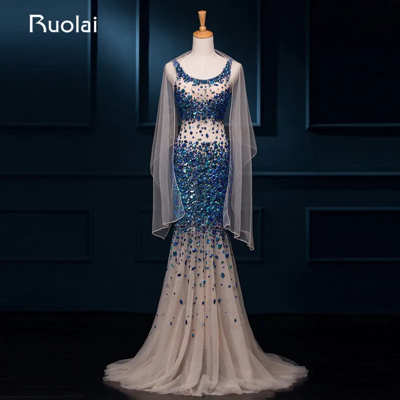 Реальное фото сексуальное длинное вечернее платье с круглым вырезом Русалка
