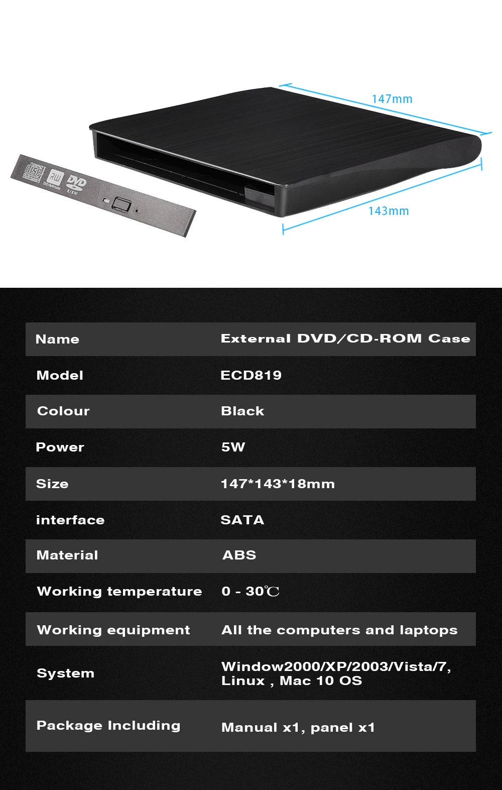 DeepFox тонкий USB3.0 SATA внешний корпус для DVD жесткий пластиковый чехол для ноутбука 12,7 мм CD-ROM чехол без оптического привода