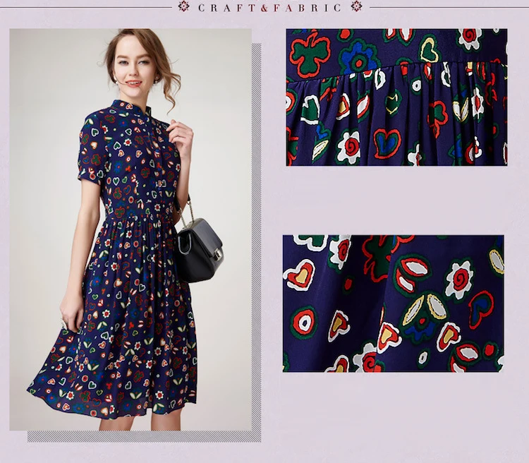 Женское шелковое платье креп винтажное летнее из 100% чистого шелка с цветочным