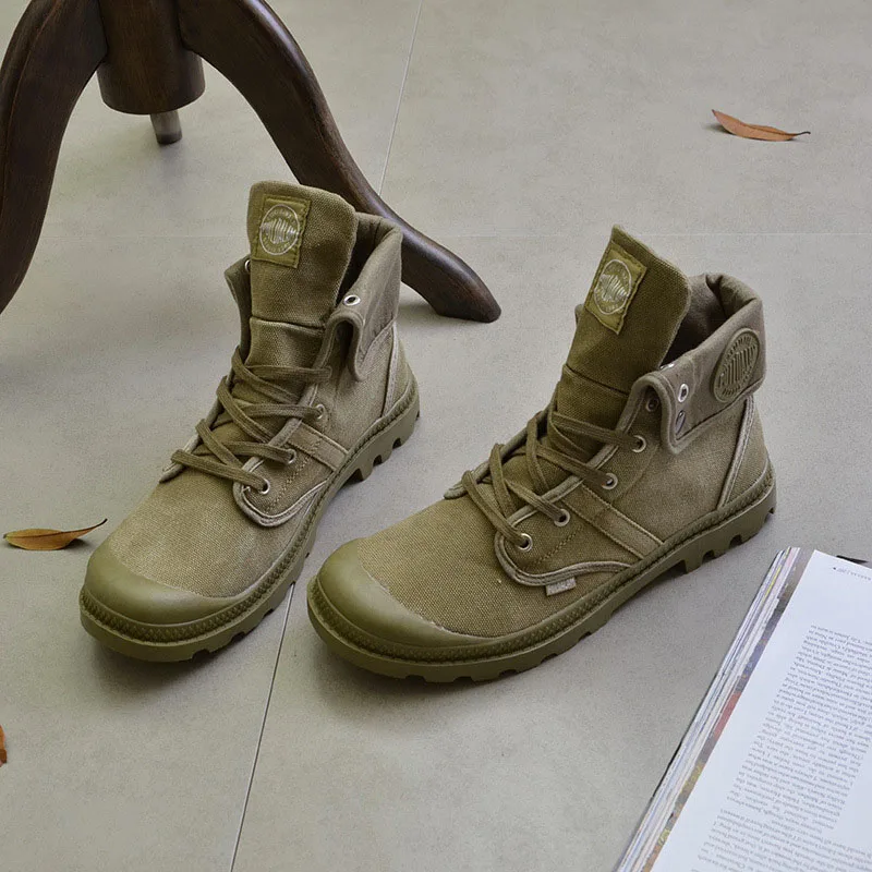 Army Green Парусиновая обувь; мужские ботинки; высокие ботильоны для отдыха; мужская обувь на плоской подошве; Военная обувь; мужская повседневная обувь; сезон весна-осень; Прямая поставка - Цвет: Army Green