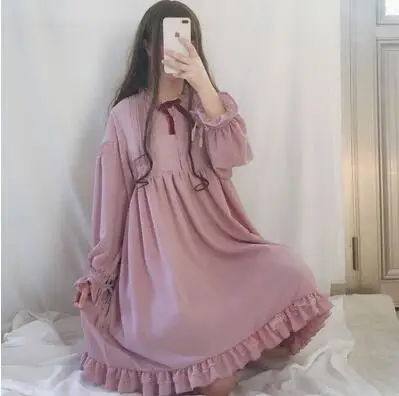 PINK Женское шифоновое студенческое платье лолиты с бантом и оборками, Классическая принцесса, рождественские вечерние платья, костюмы для косплея - Цвет: PINK