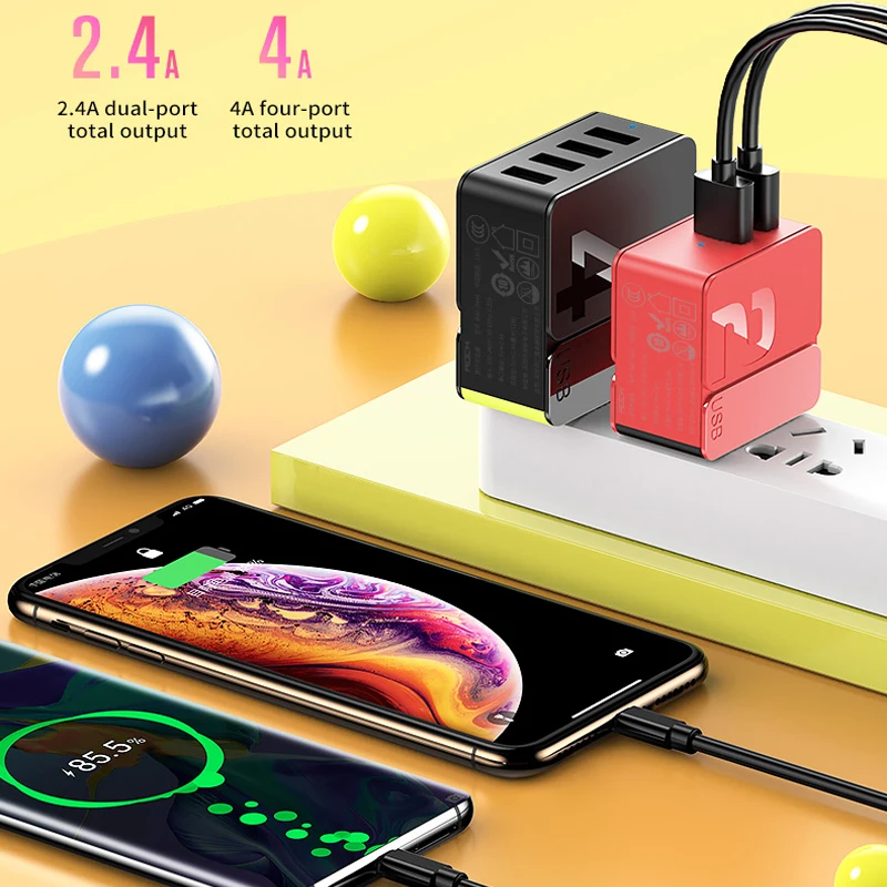 2 4 USB зарядное устройство Rock Универсальный адаптер для быстрой зарядки 5V2. 4A 5V4A EU US штекер для iPhone 7 X XS Max samsung S10 Plus Xiaomi