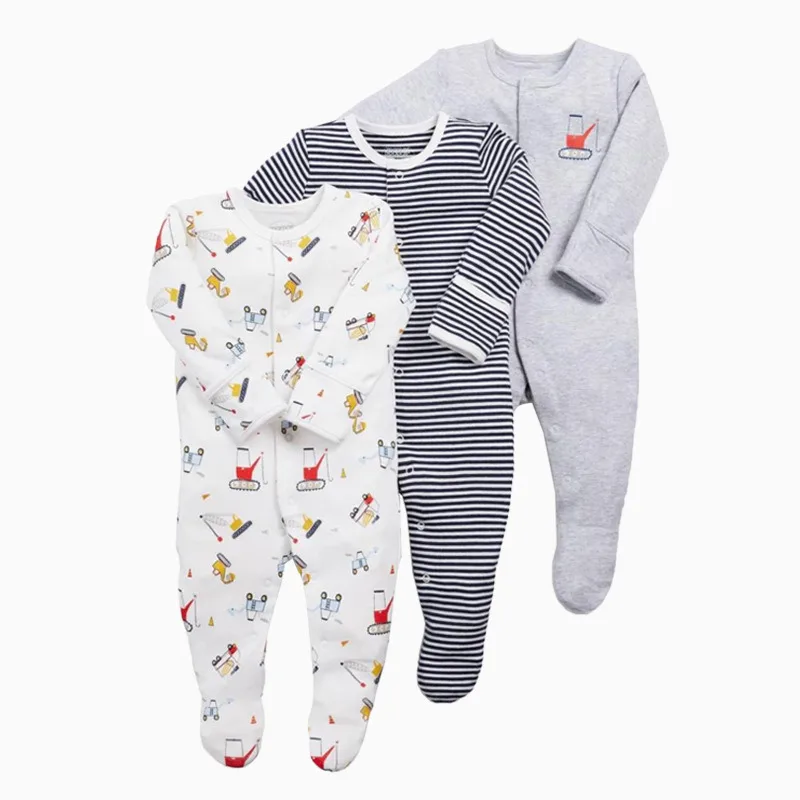 Baby Footies Pajamas with Button Closure 100% Cotton Girl/Boy Footie Sleepwear 0-12 Months 3 Pack | Детская одежда и обувь
