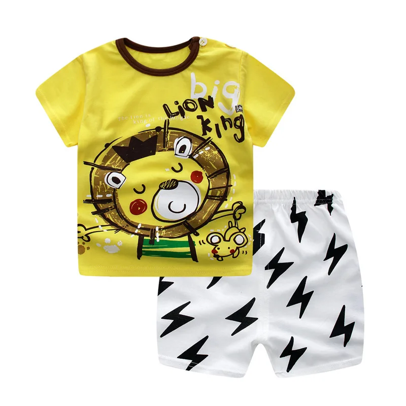 

2019 Summer Children's Short Sleeve Set Boys Girls Cotton Shorts Two Pieces Set