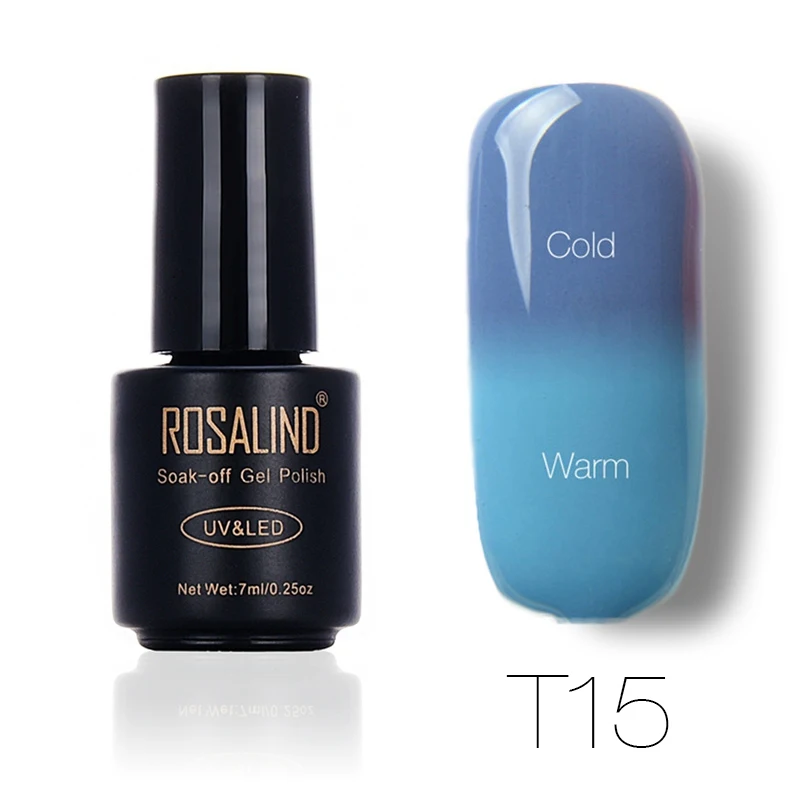 T15 ROSALIND 7 мл изменение температуры лака для ногтей отклеить кисточки для дизайна ногтей лампа для сухой тепловой цветная акриловая краска верхнее базовое пальто - Цвет: T15