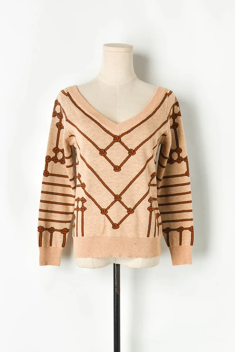 Роскошный женский двойной глубокий v-образный вырез вязаный свитер 2019 Веревка