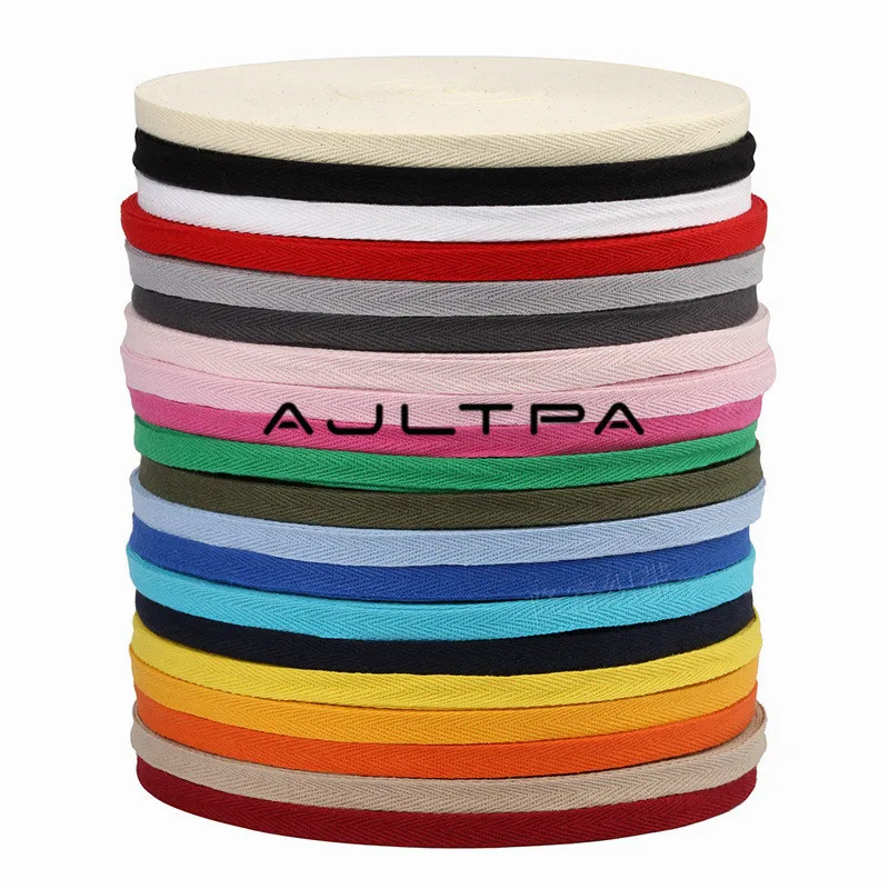 

500M 10mm Wide Pure Color Tape Cotton Ribbon Webbing Braided Strap Belt Herringbone Twill Sewing Fabric Crafts Tape H4560