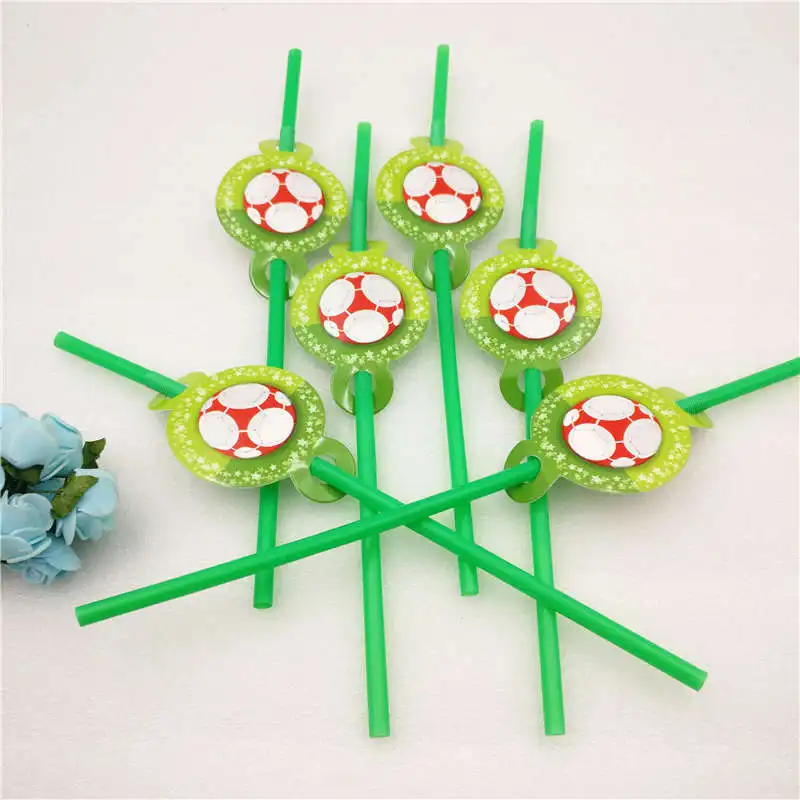 Straws 6pcs Футбол Детские День рождения украшения вилки чашки для маленьких девочек и мальчиков, одноразовая посуда вечерние поставки вечерние украшения набор - Цвет: Straws 6pcs