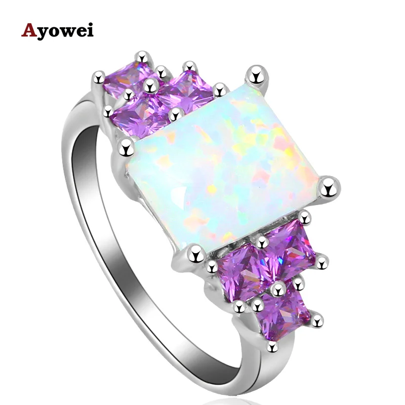 Привлекательные кольца для женщин Белый огненный опал серебряный штампованный