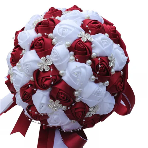 18cm WifeLai-A Ramos De Novia Бордовый Красный Белый Кристалл Свадебный букет на заказ искусственный цветок невесты Свадебный букет W224A-2 - Цвет: 18cm