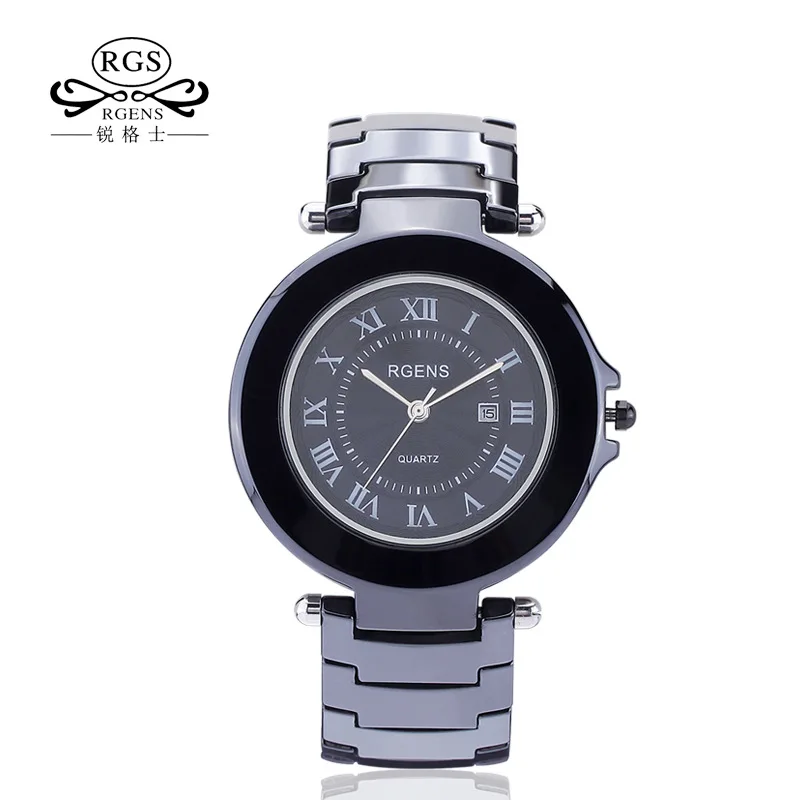 Оригинальные керамические наручные часы RGENS мужские кварцевые черного и белого