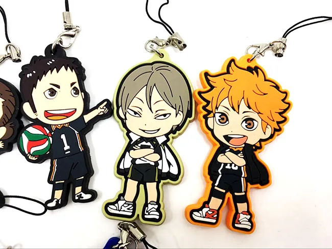 11 шт./лот Haikyuu аниме брелок Oikawa Tooru Kozume Kenma Kuroo Tendo Satori Koutarou Hinata Резиновый Ремешок/ремешок для мобильного телефона