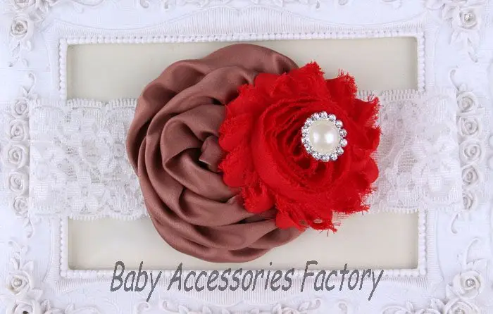 Lovely Kids Lace Headbands With Chiffon Rose Shabby Flower Boutique Rhinestone Hairbands Photography Props Hair Accessories | Детская