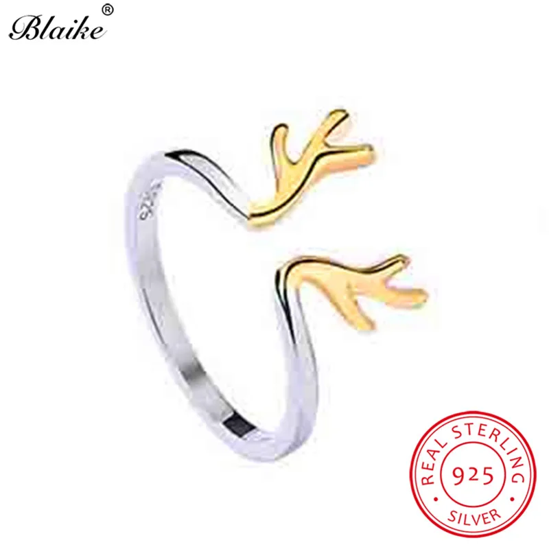 Кольцо Blaike в Корейском стиле с оленями для женщин открытое из настоящего серебра