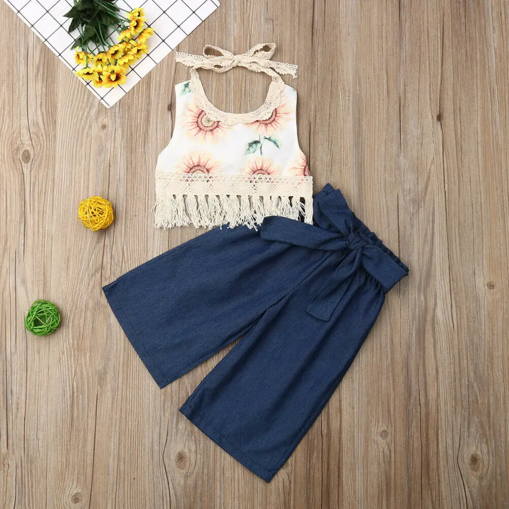 Одежда для маленьких девочек топы с принтом подсолнуха укороченные длинные