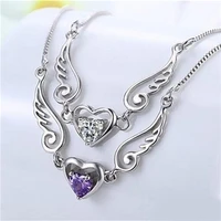 angel wings of love heart female necklace silver plated necklace dream girls present fantasy romance gift statement jewelry