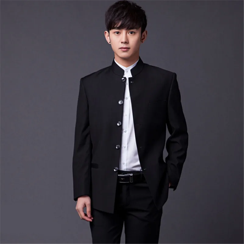 (Пиджак + брюки) мужской костюм с китайской туника приталенный хлопковый для