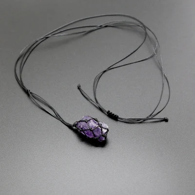 Amethys black Модное индивидуальное ожерелье, натуральная подвеска в виде каменного маятника, кристальная подвеска, ожерелье с сеткой, ожерелье для йоги, ювелирные изделия для мужчин и wo мужчин - Окраска металла: Amethys black