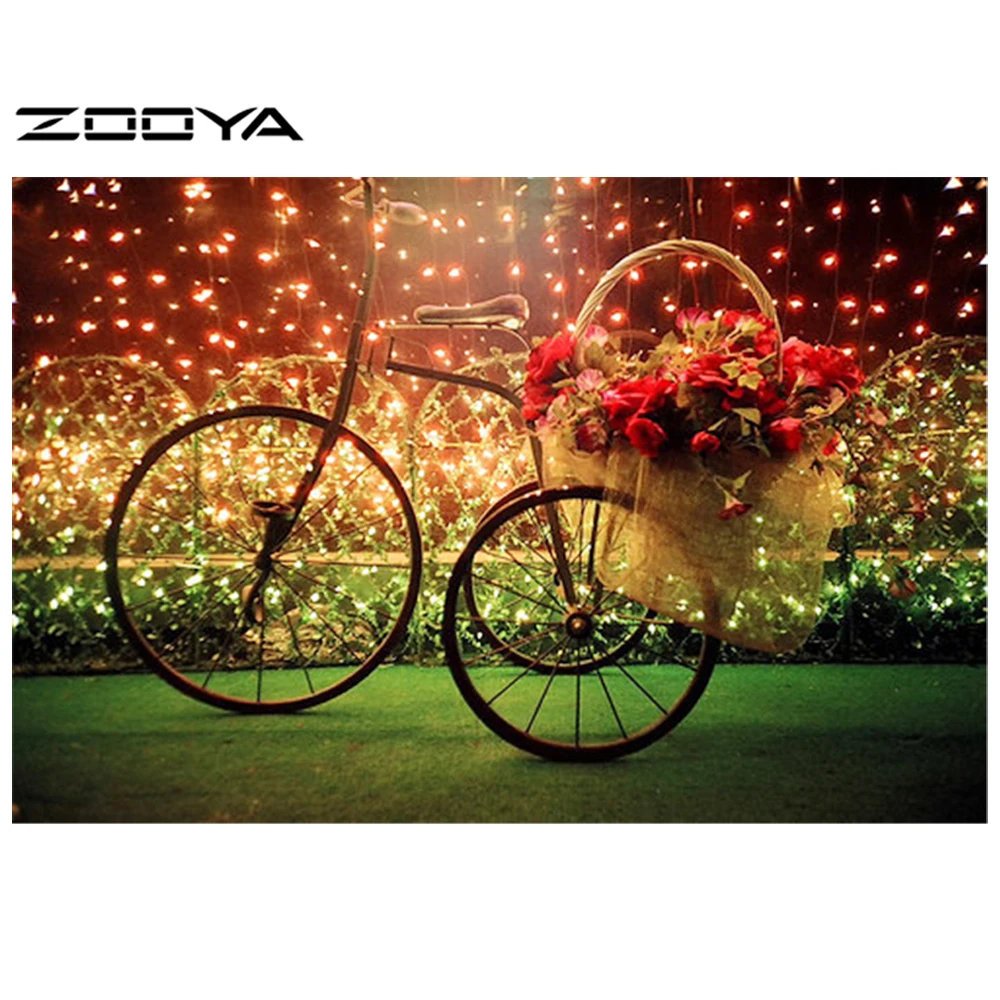 ZOOYA 3d Алмазная вышивка красивый романтический велосипед цветок свет для корзины