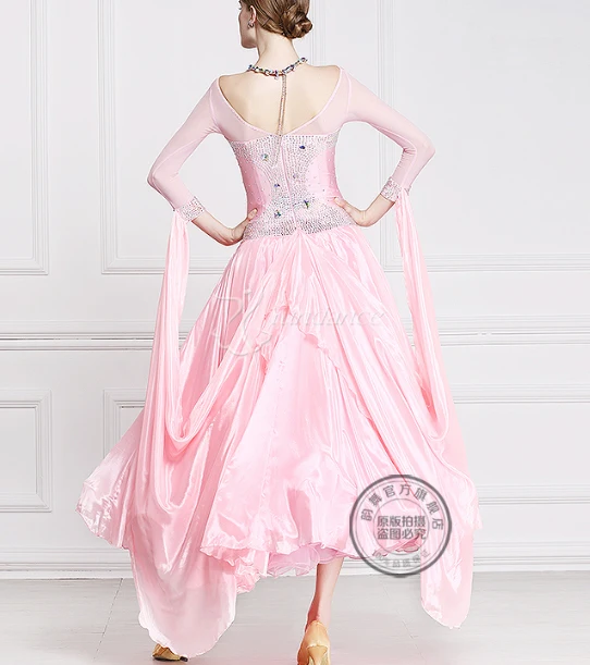 Платье для бальных танцев розовое с длинным рукавом|dance dress long|competition dancemodern ballroom