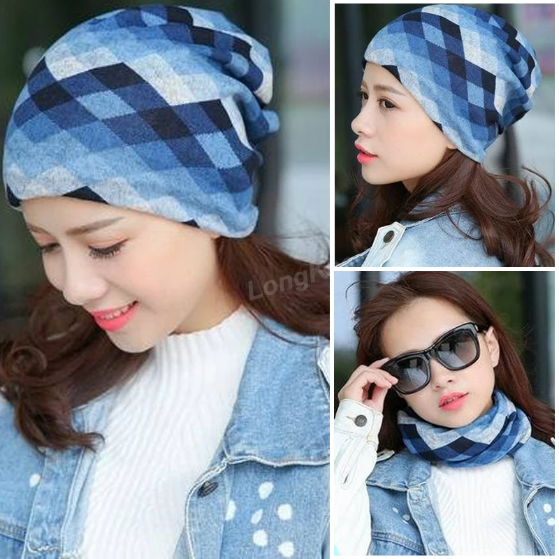 blue STYLE 2 Длинный хранитель, новая мода, женская вязаная теплая шапка, шарф, три б/у, Женская Цветочная шапка, шапочка, Skullies для девочек, Осенние шапочки, шапка - Цвет: blue STYLE 2