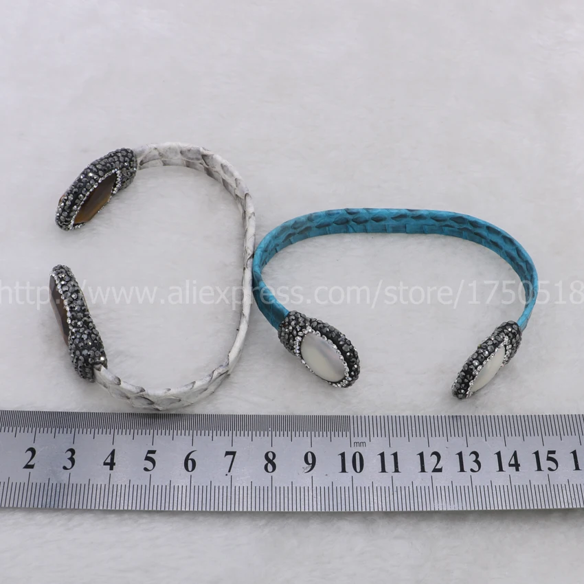 Браслет из настоящей змеиной кожи регулируемый браслет натуральной с жемчугом и