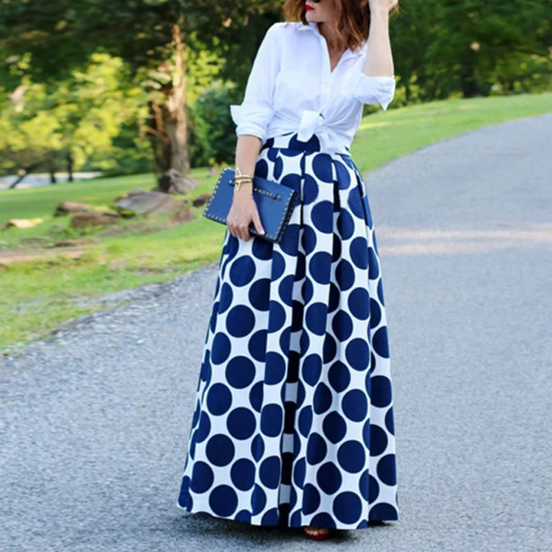 Длинная юбка стреч пятнистый Для женщин в горошек Винтаж Высокая талия со