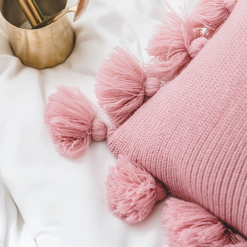 IDouillet декоративная вязаная Наволочка на кровать с помпонами и кисточками