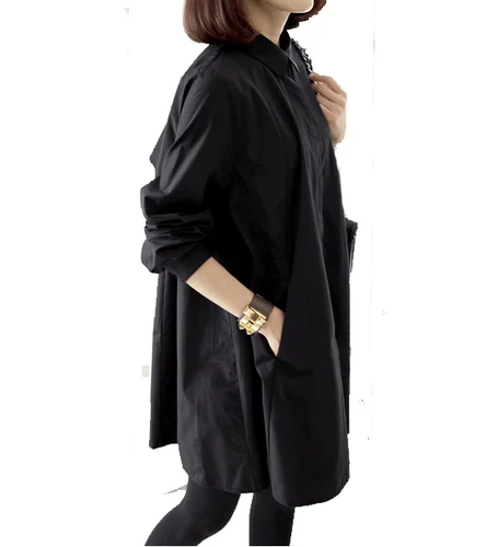 2018 Новый Осень Корея Модные женские свободные черный цвет блузки повседневные