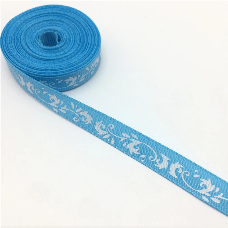 Sky Blue 5 ярдов 3/"(10 мм) напечатанный лист Grosgrain лента для пояса подарочная упаковка свадебные украшения Рождественские поставки#71-80 - Цвет: Sky Blue