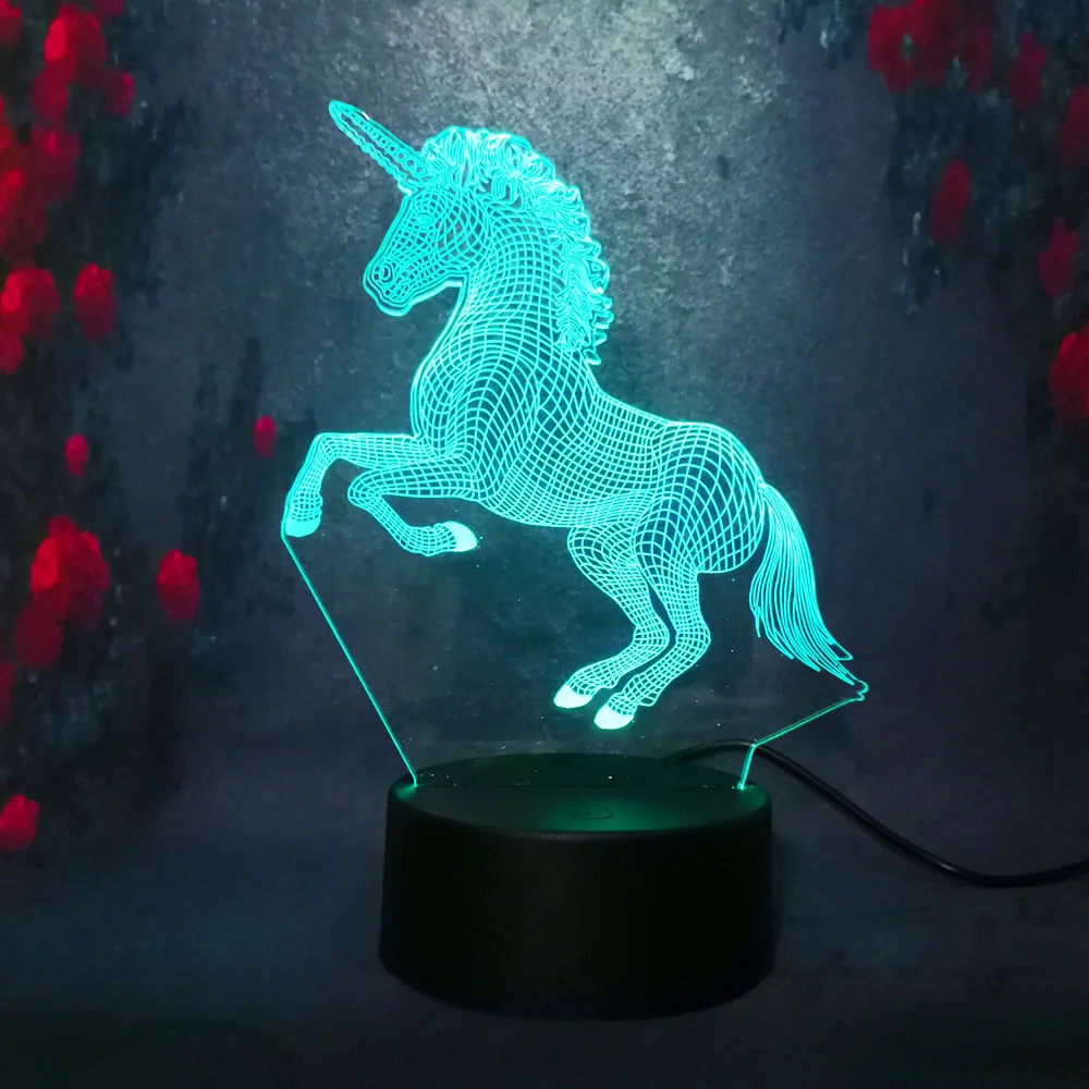 Прохладный 3D ночник Единорог 7 светодио дный цветов Изменение светодиодный свет