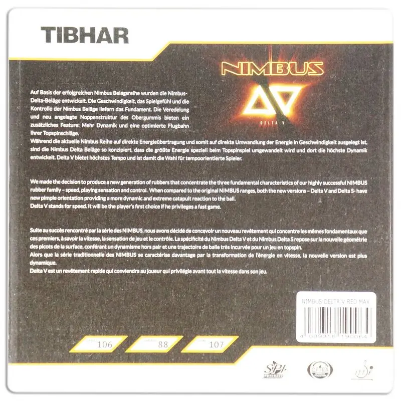 Оригинальные Tibhar Nimbus Delta V S резиновые прыщи для настольного тенниса губка пинг