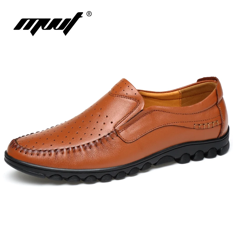 MVVT Plus Size 47 Genuine Leather Shoes Men Casual Soft Loafers Top Quality Breathable Summer Flats | Обувь