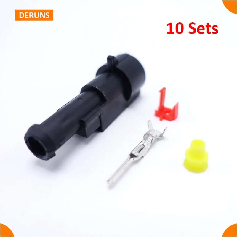 

10kits 1 Pin Waterproof Sealed Automotive Connector Male AMP 282103-1