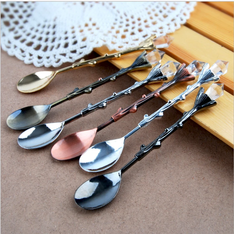 

1Pc Alloy Crysatl Retro Coffee Spoon Court Tree Branch Small Dessert Tea Spoon Kitchen Tableware Candy Teaspoon Accessories